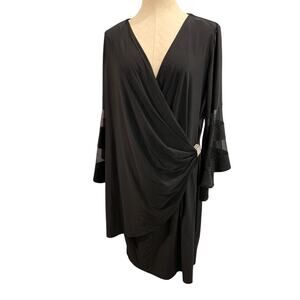 Size 16W R&M Richards Woman Black Wrap Around Dress Bell Sleeve Knee Length